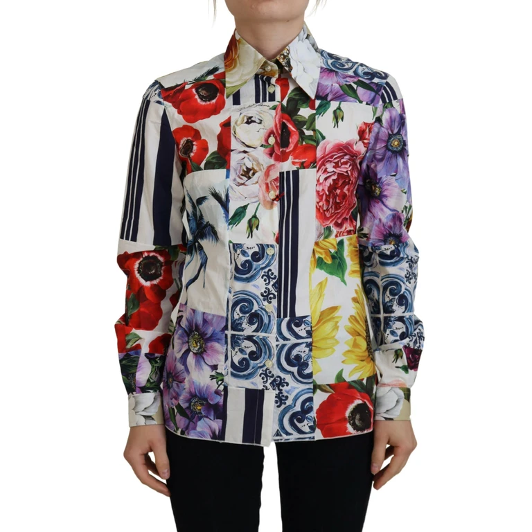 Dolce & Gabbana Multicolor Floral Cotton Collared Blouse Top - Women