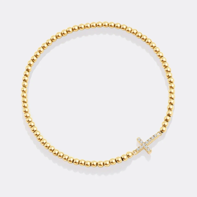 Gold Beaded Cross Stretch Bracelet
