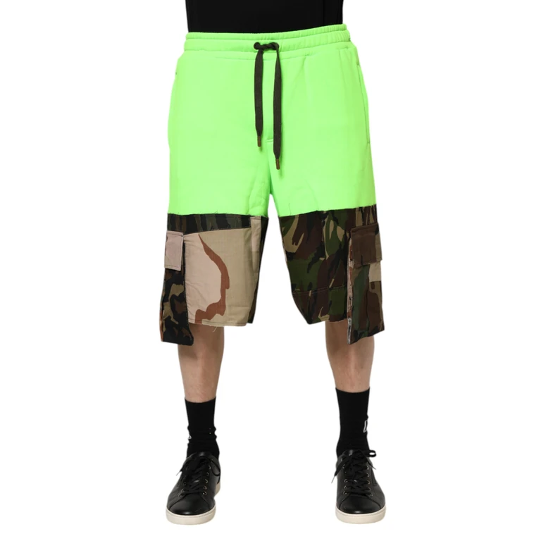 Dolce & Gabbana Green Patchwork Cargo Bermuda Men Shorts Cotton - Men