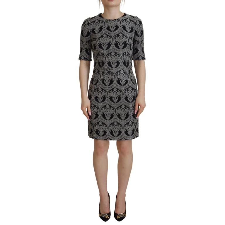 Dolce & Gabbana Black Gray Jacquard Sheath Bodycon Dress Acetate - Women