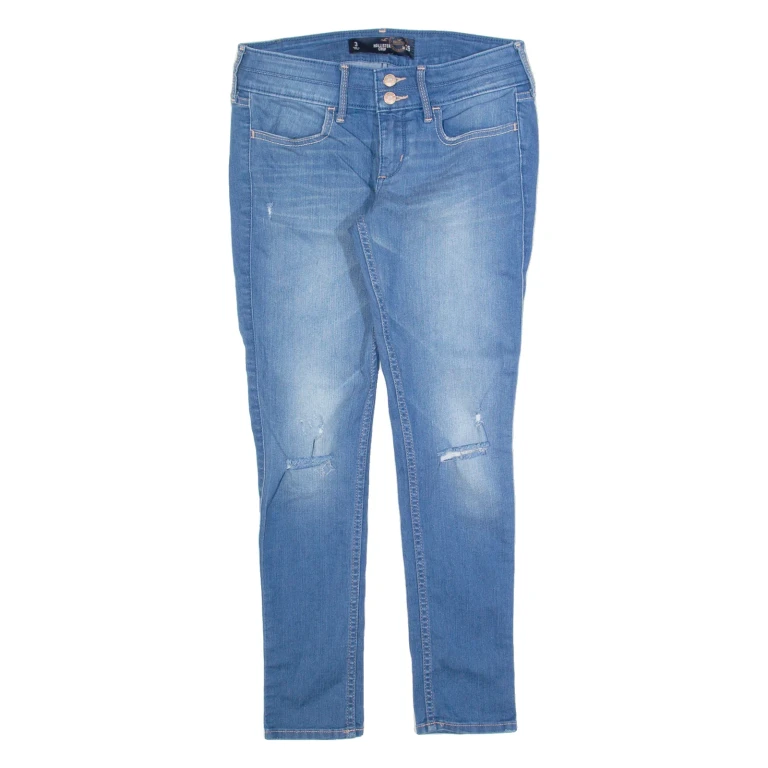 HOLLISTER Crop Distressed Womens Jeans Blue Slim Skinny Stone Wash W26 L26