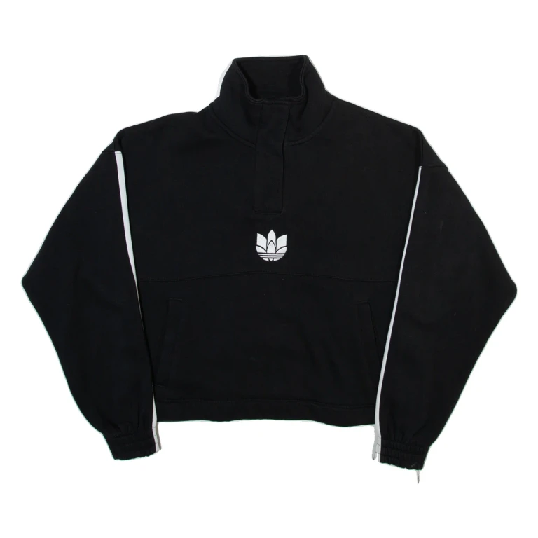 ADIDAS ORIGINALS Womens Sweatshirt Black Button Neck UK 8