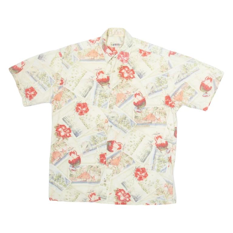 CAMPIA Mens Hawaiian Shirt Beige Floral M