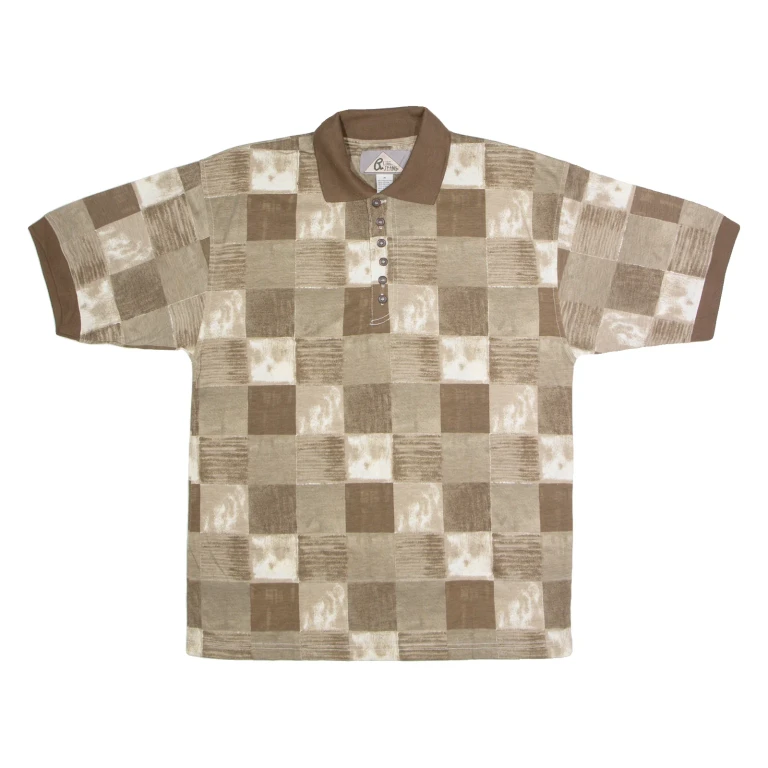 BLUE JEANS Mens Polo Shirt Brown 90s Check M