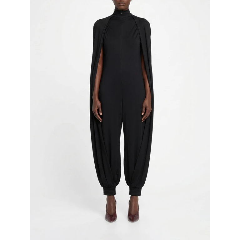 Pure Wool Jumpsuit with High Neck and Ruched Shoulders (AA9U0088J093C995)