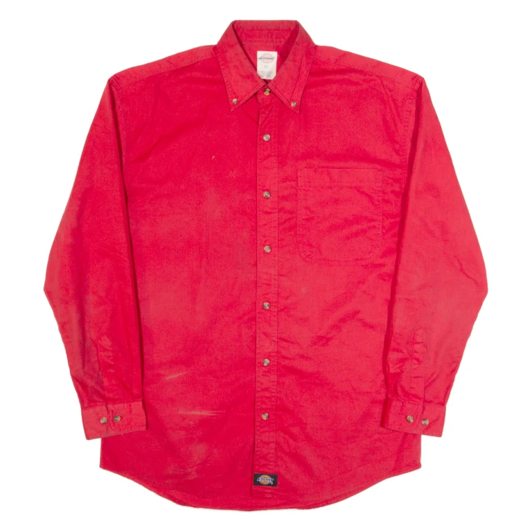 DICKIES Mens Plain Shirt Red Long Sleeve XL