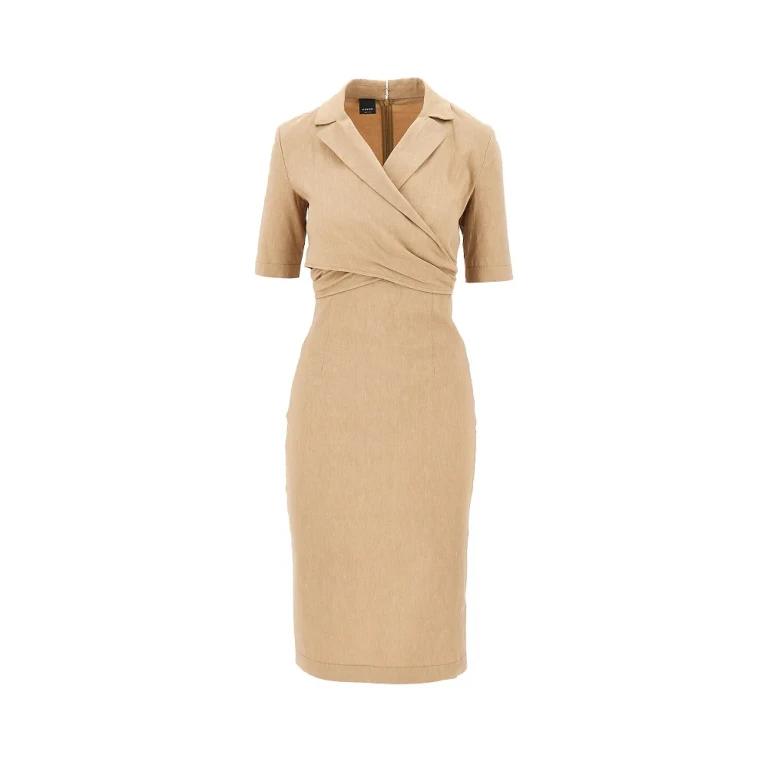 PINKO Wrapped linen-blend midi dress Woman 40