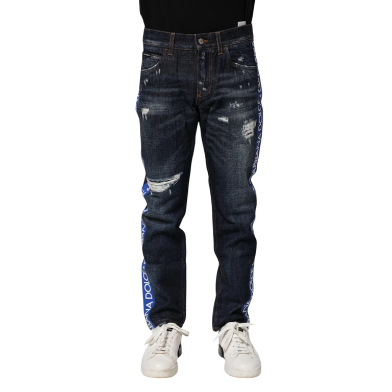 Dolce & Gabbana Dark Blue Tattered Skinny Denim Jeans Cotton Elastane Clothing - Men