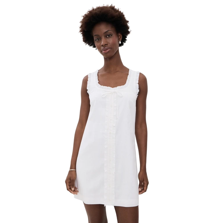LE JEAN Linen Ruffle Dress White XS