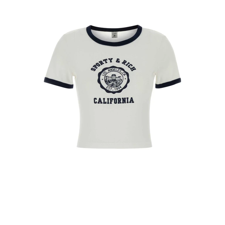 Sporty & Rich White Cotton T-Shirt Whitedarknavydarknavy Exterior - Women