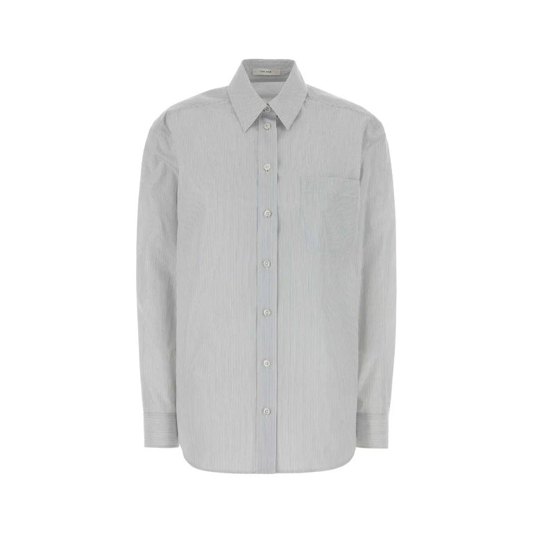 The Row Embroidered Poplin Gavina Shirt Whitebluestripe Exterior: Cotton Camicie - Women