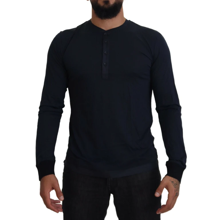 Dolce & Gabbana Blue Cotton Button Crewneck Pullover Sweater Silk Clothing - Men