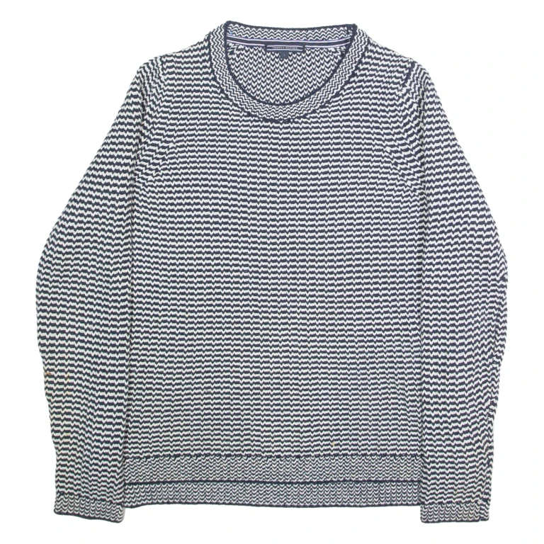 TOMMY HILFIGER Womens Patterned Jumper Blue Striped Chunky Knit S