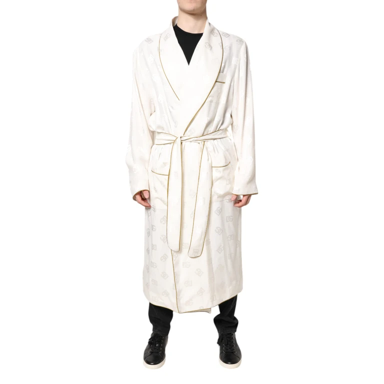 Dolce & Gabbana Ivory Silk Logo Men Wrap Robe Coat Jacket Off White Clothing - Men