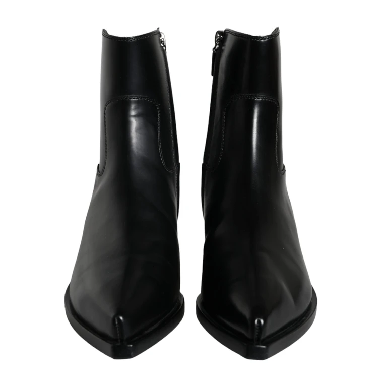 Dolce & Gabbana Black Leather Ankle Boots Booties Shoes Calf - Women