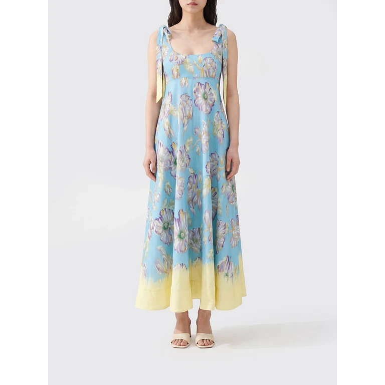 Floral Print Linen Long Dress with Tie Shoulders (7966DMULTI)