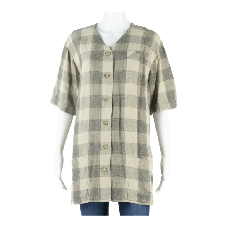 Womens Shirt Brown V-Neck Viscose Check UK 10
