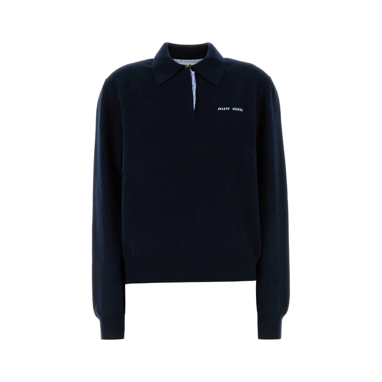 Miu Miu Midnight Blue Cashmere Polo Shirt Bleu Exterior - Women