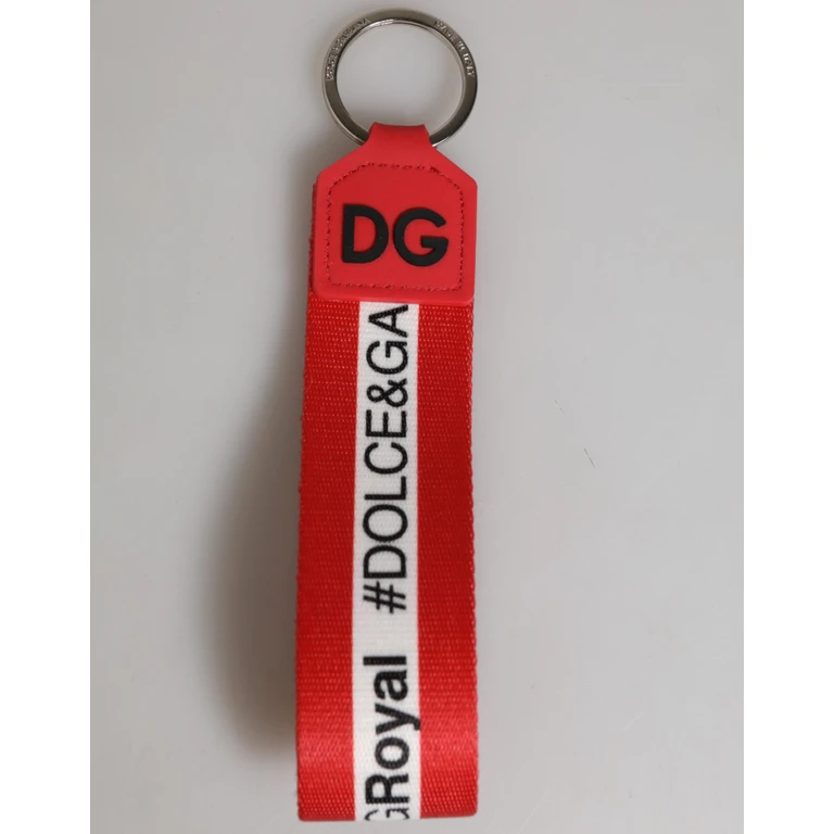 Dolce & Gabbana Red Logo Polyester Silver Brass Holder Keychain Keyring Pvc Accessory - Men