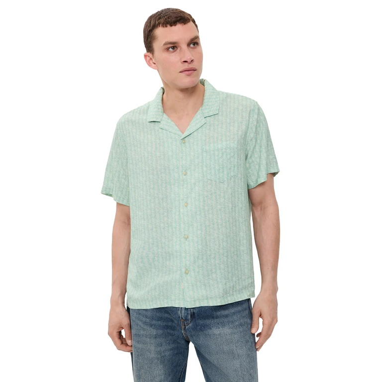 Marine Layer Tencel Linen Resort Shirt Navy/White Island Motif L