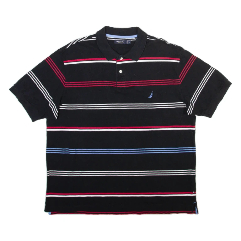 NAUTICA Mens Polo Shirt Black Striped XL