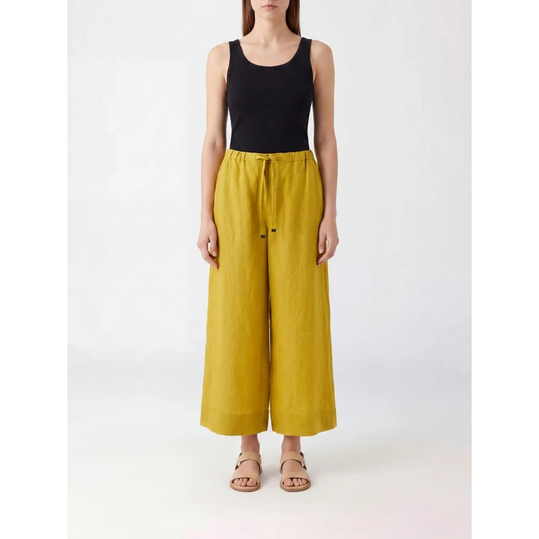 High-Waisted Wide-Leg Cropped Linen Trousers (2619131073600002)