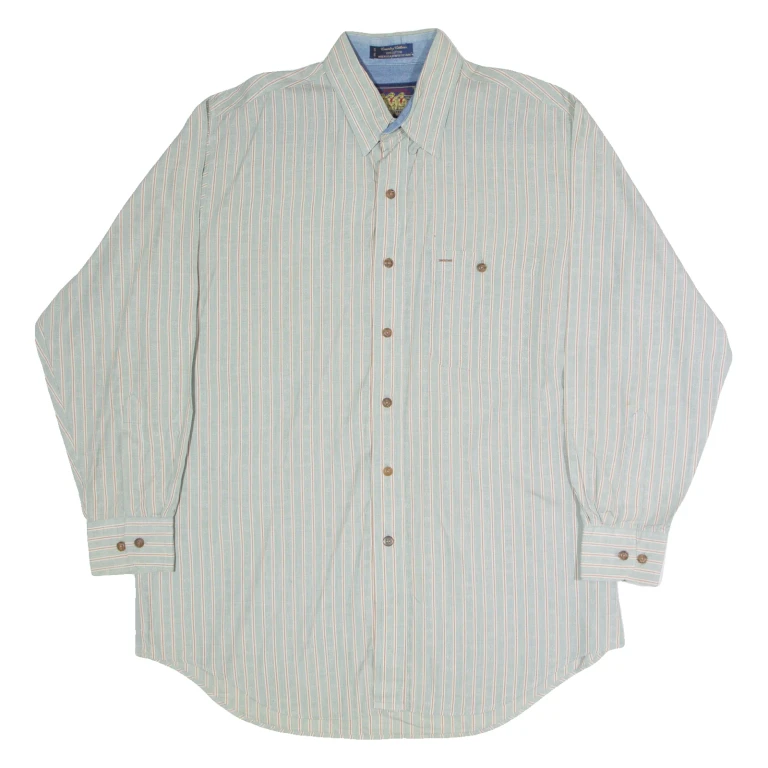 CHAPS RALPH LAUREN Mens Shirt Green Striped Long Sleeve XL