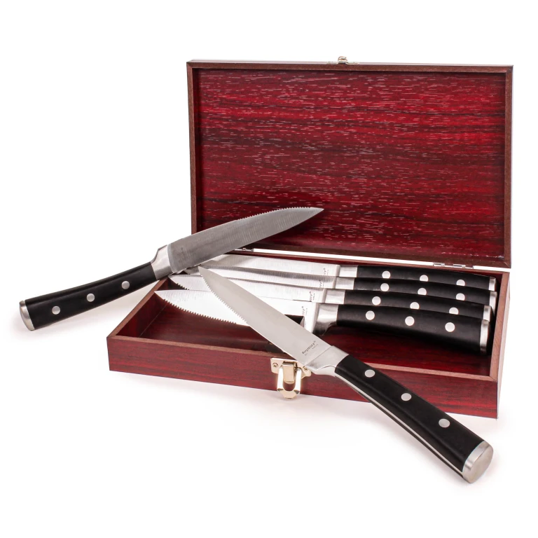 Essentials Classico 7pc Stainless Steel Steak Knife Set With Wood Case, 5"