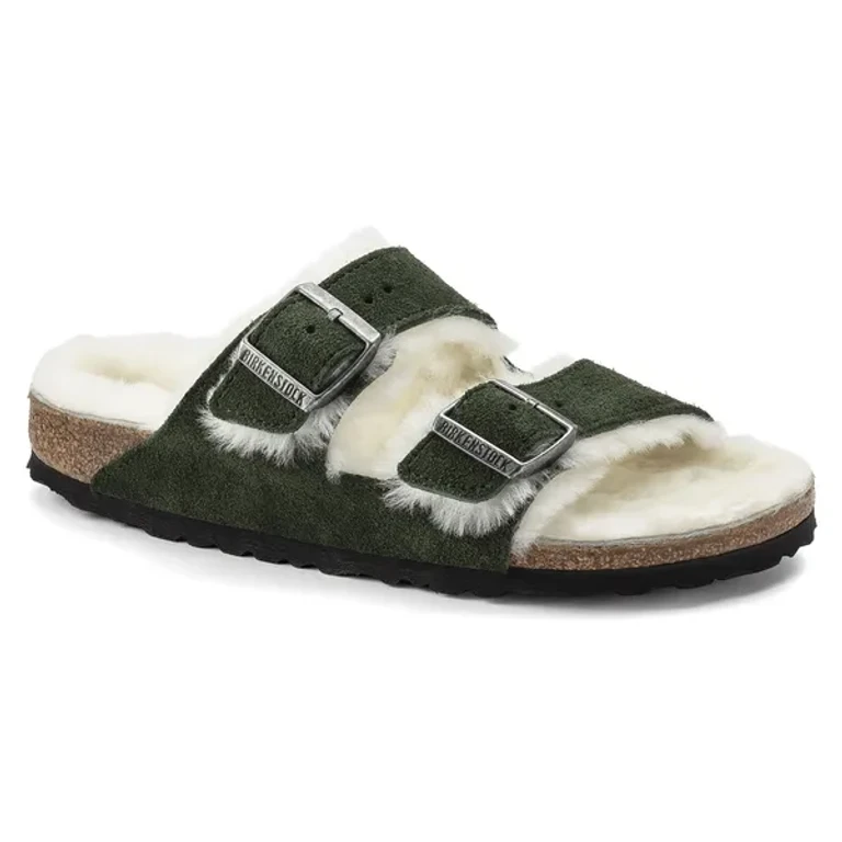 Arizona Shearling Suede Leather Mountain View Green Sandals