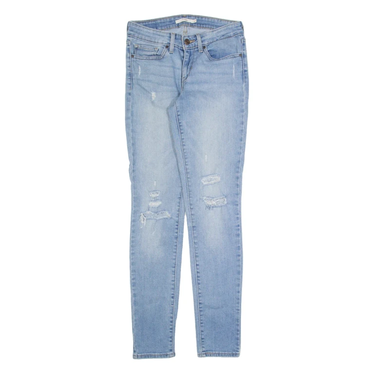 LEVI'S 711 Distressed Womens Jeans Blue Slim Skinny Stone Wash W27 L32