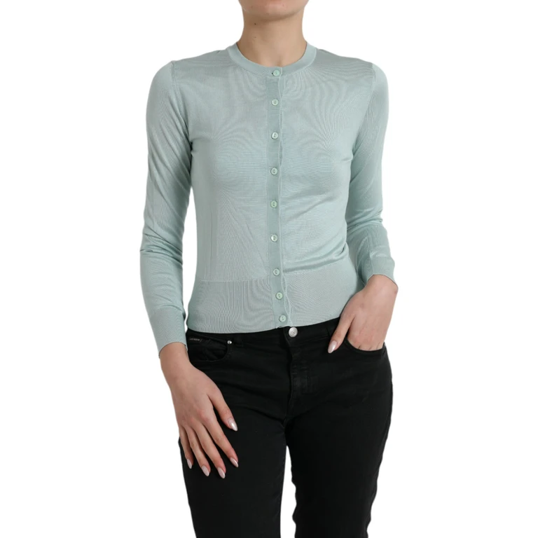 Dolce & Gabbana Light Blue Silk Crew Neck Cardigan Sweater Clothing - Women