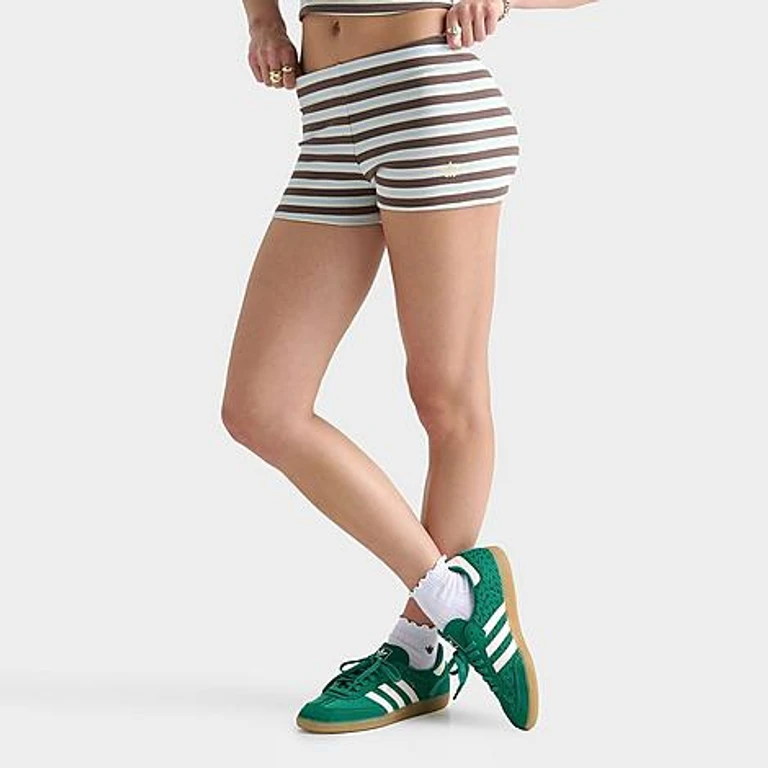 adidas Women's Originals Striped Rib Micro Shorts in Ice Blue/Earth Strata Size: XS