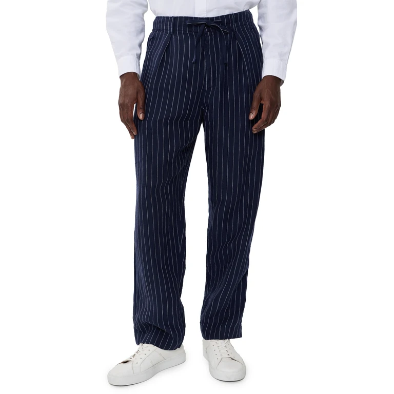 Original Label Striped Linen Pleated Relaxed Pants Navy White L
