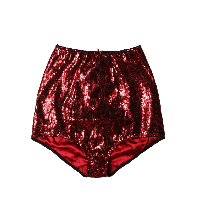 Red Sequin Embellished High Waist Girdle Underwear Nylon Clothing - Women
