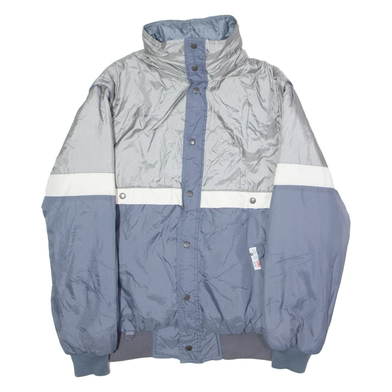 AMERICAN SPORTS Mens Jacket Blue 90s Hooded Colourblock L
