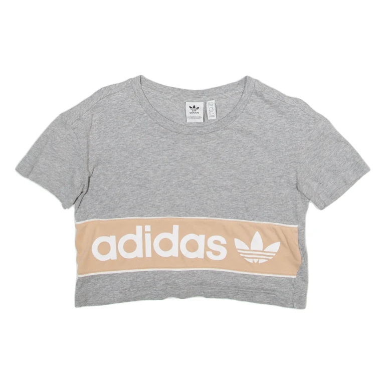 ADIDAS Cropped Womens T-Shirt Grey UK 4