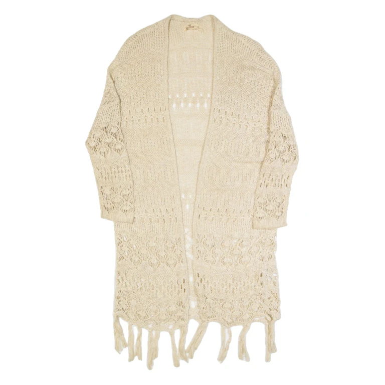 HOLLISTER Cardigan Womens Kimono Top Cream 3/4 Sleeve S