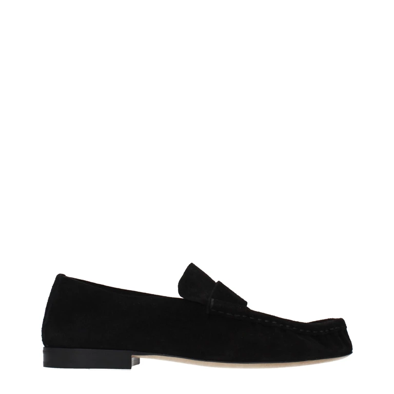 The Row Black Leather Slip-On Loafers - Women