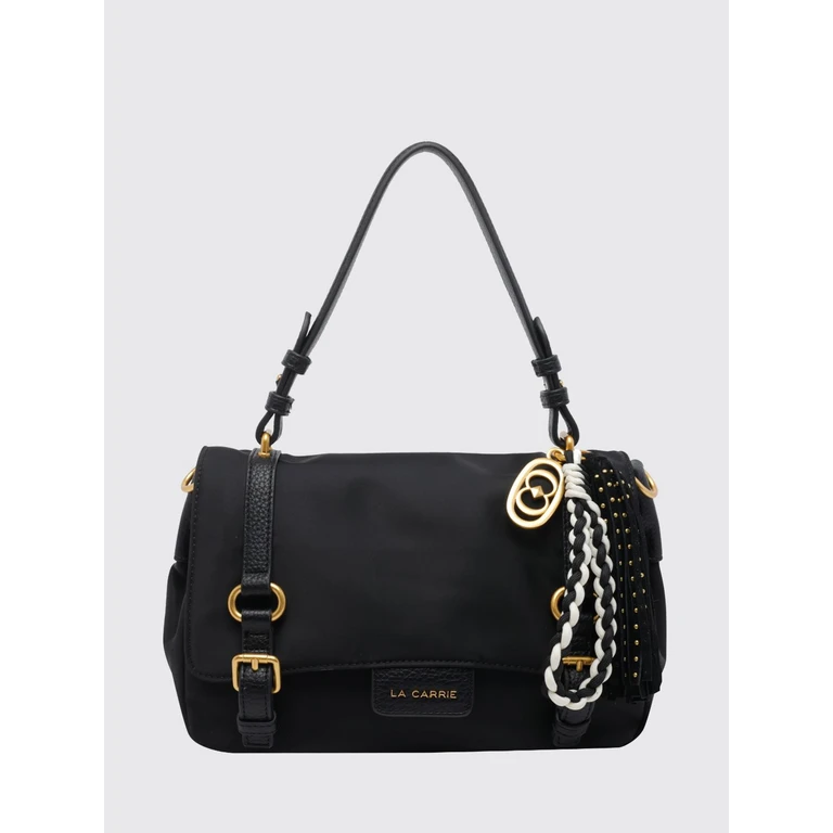 Atena Nylon Shoulder Bag with Leather Trim (161MXM411NYSBLA)
