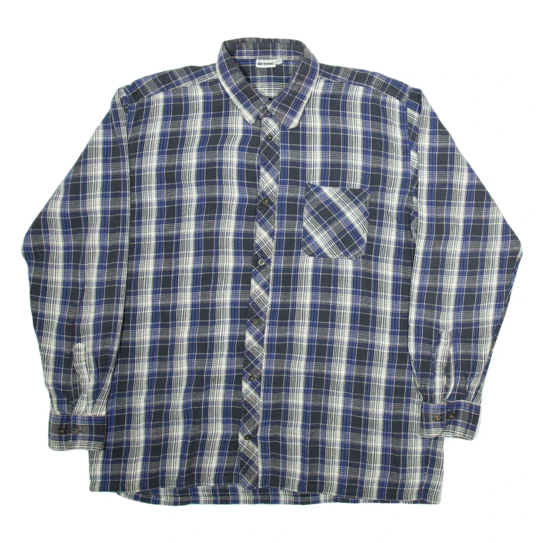 BREMO Mens Shirt Blue Check Long Sleeve L