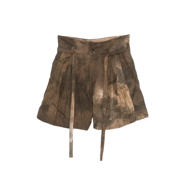 Belted Abstract-print Shorts