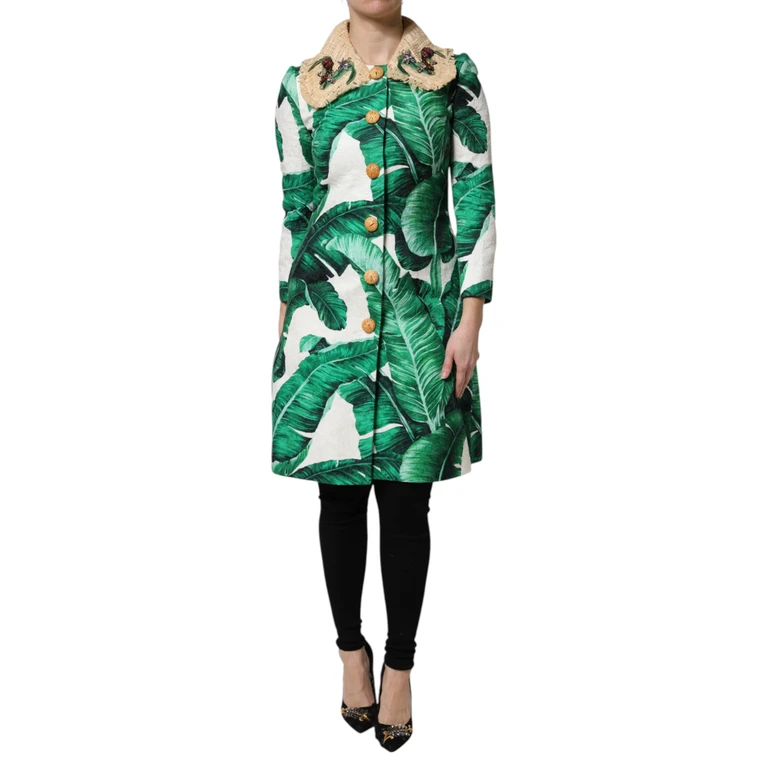 Multicolor Leaf Print Embellished Trenchcoat Jacket Cotton Silk Viscose Clothing - Women