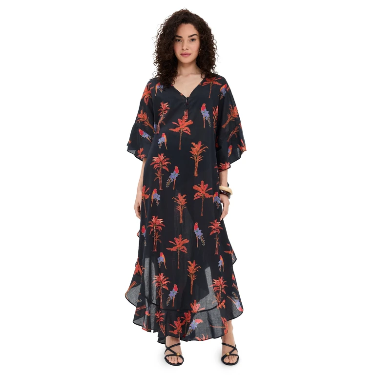 Coniglio Palm Beach Marjorie Maxi Caftan Palm Forest Black One Size