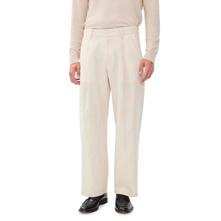 NN07 Kay Linen Relaxed Pleated Trousers 32 Oat 32