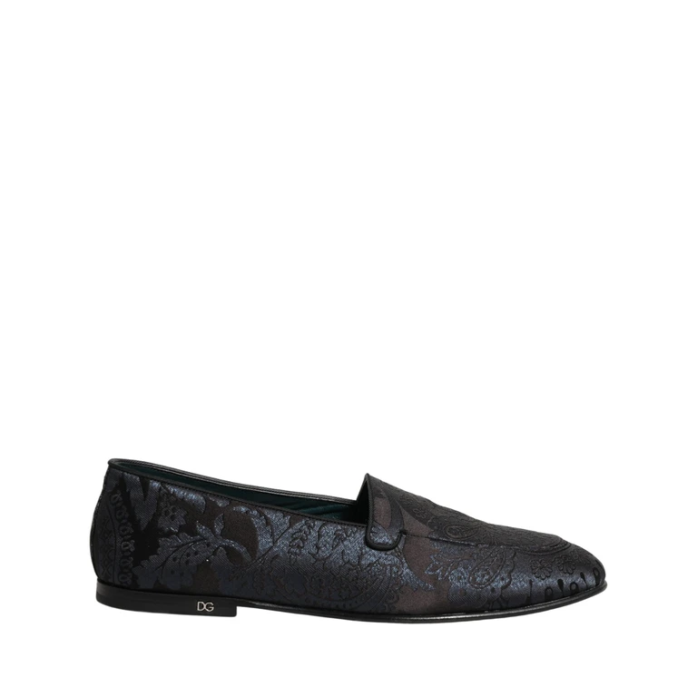 Dolce & Gabbana Silver Jacquard Leather Slip On Loafers Shoes - Men