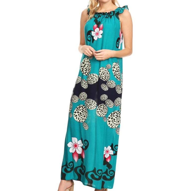 Sakkas Abby Womens Casual Long Tropical Off Shoulder Dress Elastic & Floral Print
