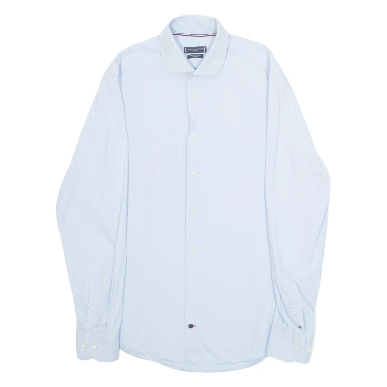 TOMMY HILFIGER Slim Fit Mens Plain Shirt Blue Long Sleeve M
