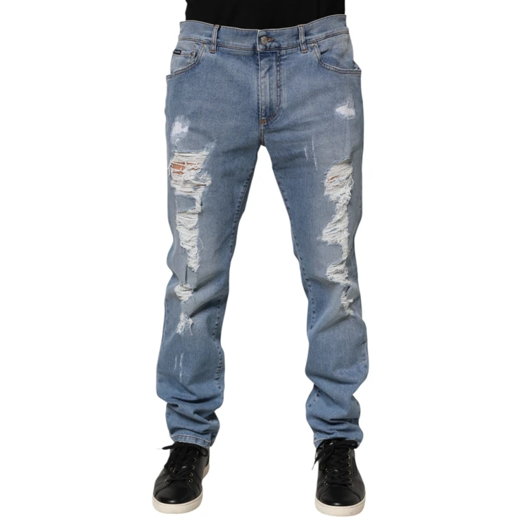 Dolce & Gabbana Blue Tattered Slim Fit Cotton Denim Jeans Elastane Clothing - Men