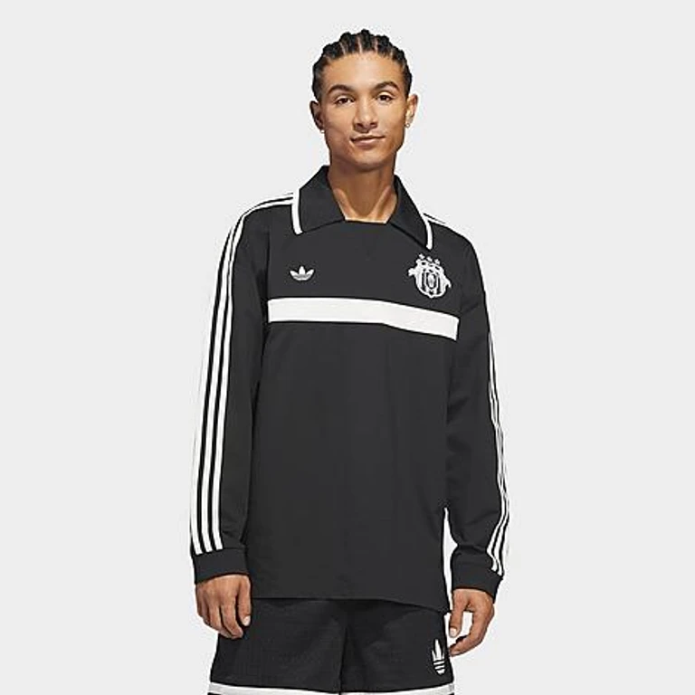 adidas Men's Originals Basketball Courtside Long-Sleeve Polo Shirt in Black Size: XS