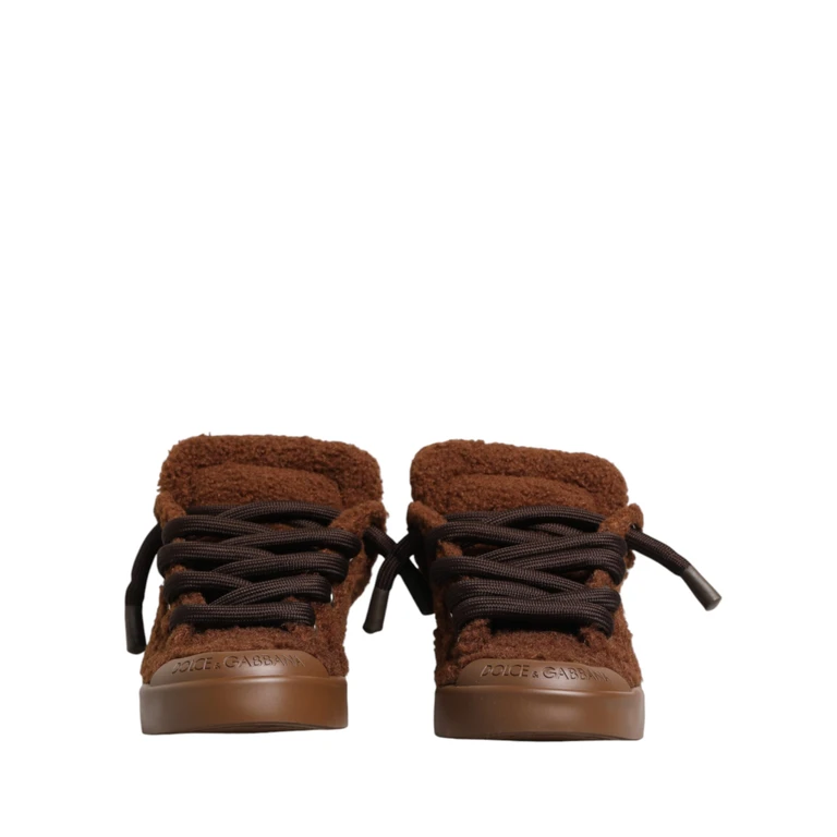 Dolce & Gabbana Brown Faux Shearling Low Top Sneakers Shoes - Men